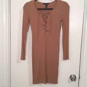 Super fun cross front tan dress
